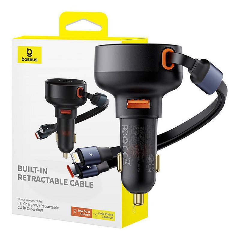 Baseus Enjoyment USB-A car charger with USB-C / Lightning 60W cable - black