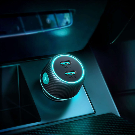 Autoladegerät 2x USB C 70W mit LED-Hintergrundbeleuchtung Joyroom JR-CCN02 | Schwarz