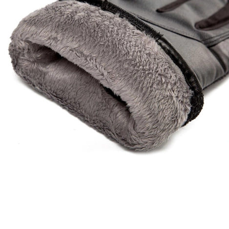 Isolierte Herren-Handyhandschuhe aus PU-Leder – Schwarz