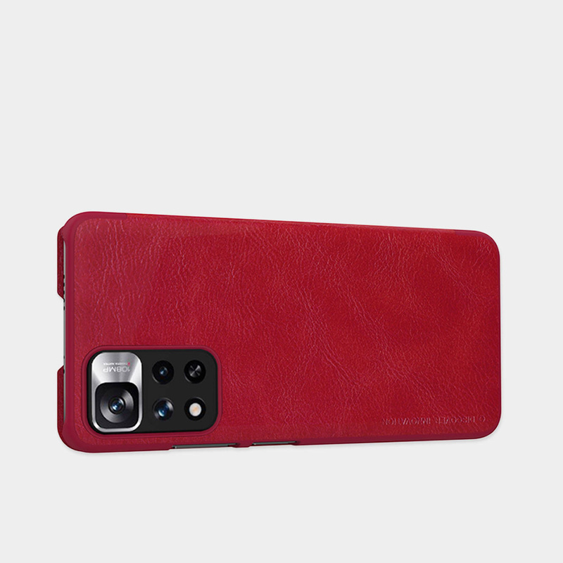 Nillkin Qin Case etui do Xiaomi Redmi Note 11 Pro+ (China) / Redmi Note 11 Pro (China) osłona na aparat kabura pokrowiec obudowa z klapką brązowy