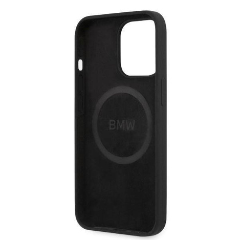 Original Handyhülle IPHONE 13 PRO BMW Hardcase Silicone Signature Logo MagSafe (BMHMP13LSLBLBK) schwarz