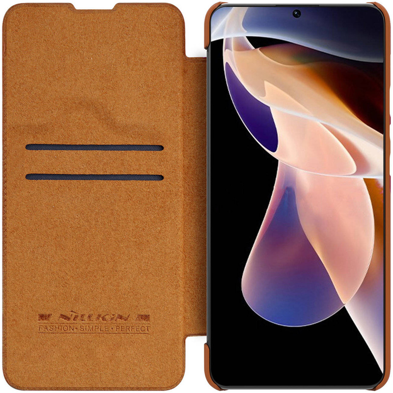 Nillkin Qin Case Cover für Xiaomi Redmi Note 11 Pro + (China) / Redmi Note 11 Pro (China) Kameraschutz Holster Cover Flip Cover Braun