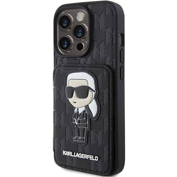 Karl Lagerfeld nakładka do iPhone 15 Pro 6,1&quot; KLHCP15LSAKKNSCK czarna hardcase Saffiano Cardslots and Stand Monogram Ikonik Patch