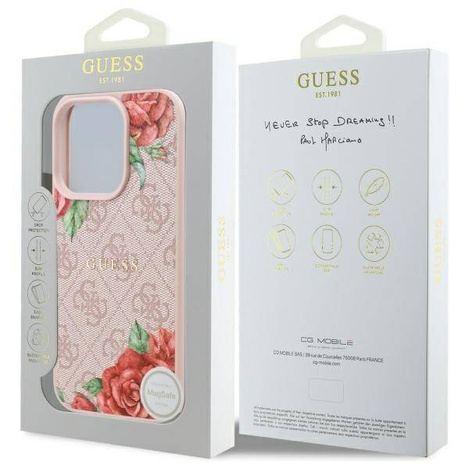 Oryginalne Etui IPHONE 16 PRO Guess Hardcase 4G Flowers Print MagSafe (GUHMP16LP4ROPEMCP) różowe