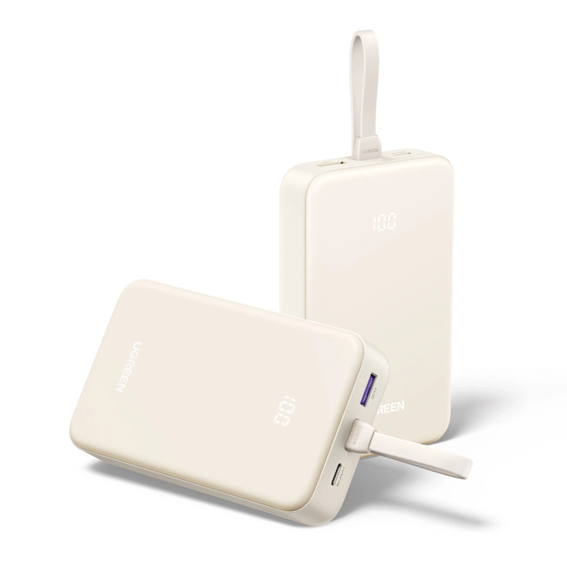 Powerbank Ugreen PB505 20000mAh 22.5W USB-C USB-A wbudowany kabel USB-C - biały