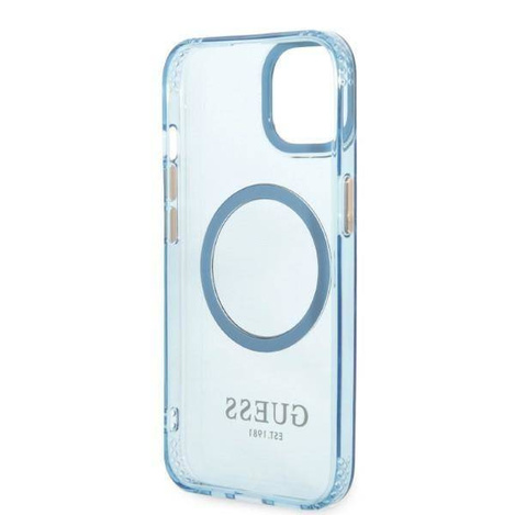 Original Handyhülle IPHONE 13 Guess Hard Case Gold Outline Translucent MagSafe (GUHMP13MHTCMB) blau