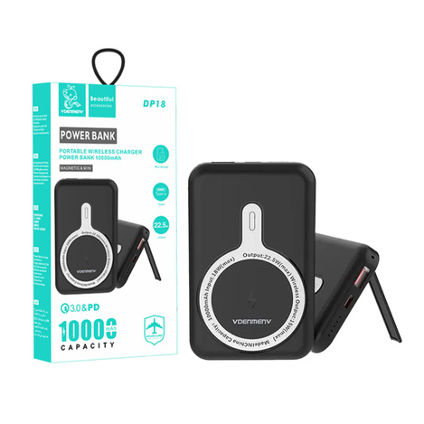 POWER BANK DENMEN BATERIA AWARYJNA 10000mAh + 15W CZARNA MAGSAFE DP18 USC + TYP-C