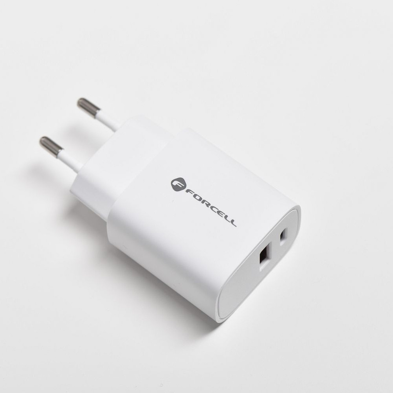 Forcell Ładowarka Sieciowa - 3A 30W z dwoma portami: USB typ C i USB A z ładowaniem PD i QC 4.0