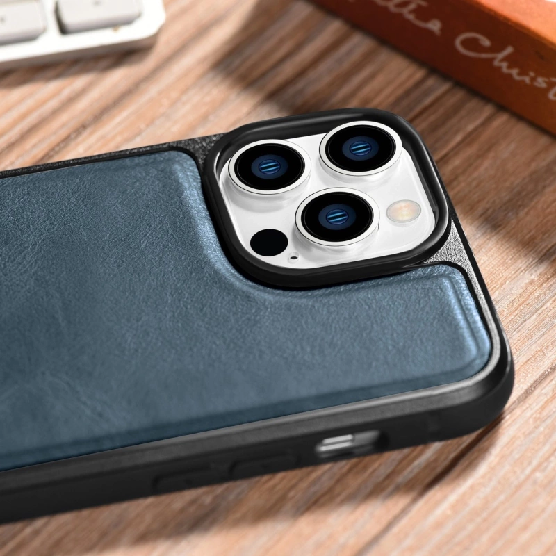 iCarer Leather Oil Wax etui iPhone 14 Pro Max skórzany pokrowiec niebieskie (WMI14220720-BU)