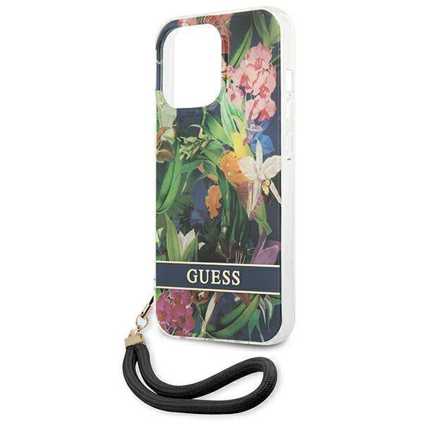 Schutzhülle IPHONE 13 PRO MAX Guess Hardcase Flower Strap (GUHCP13XHFLSB) blau
