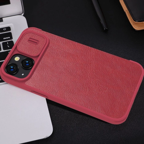 Nillkin Qin Leder Pro Hülle iPhone 14 Plus Kamera Cover Holster Cover Flip Case Schwarz
