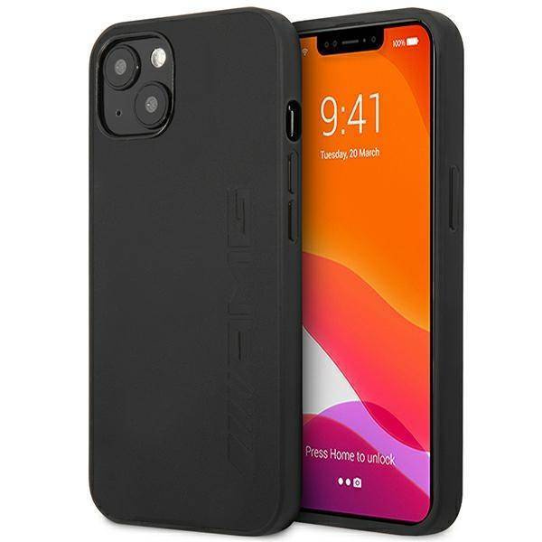 AMG AMHCP14SDOLBK iPhone 14 6.1 &quot;schwarz / schwarz Hardcase Leder Hot Stamped