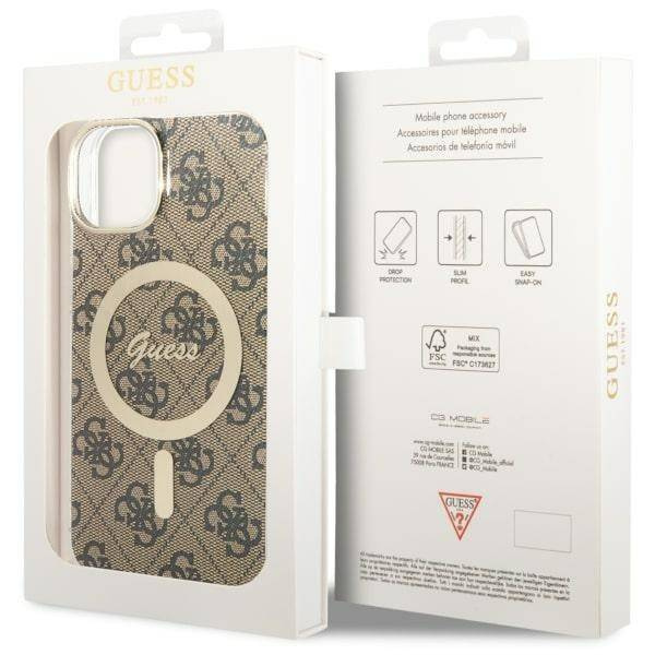Guess GUHMP14SP4RPSW iPhone 14 6,1&quot; braun/braunes Hardcase 4G bedruckte Streifen MagSafe