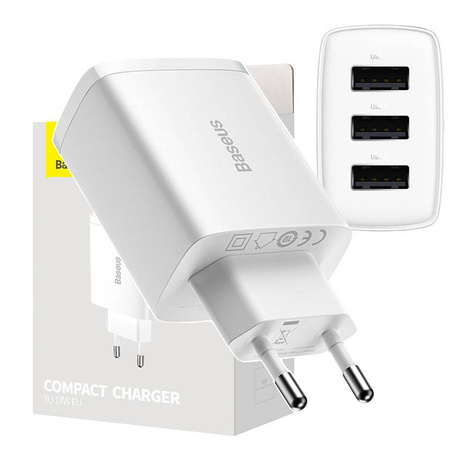 Baseus Compact ładowarka sieciowa 3x USB 17W biały (CCXJ020102)