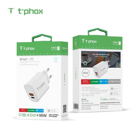 Ładowarka Sieciowa 45W USB + USB-C T-PHOX GLORY biała