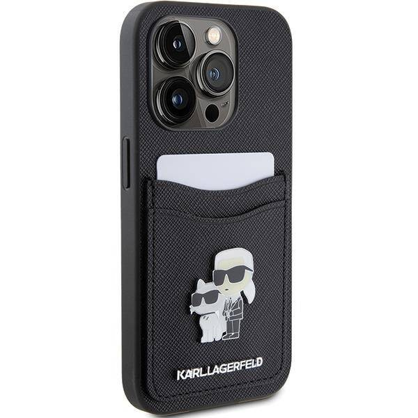 Etui Karl Lagerfeld Saffiano Cardslot Karl&Choupette Metal Pin do iPhone 15 Pro - czarne