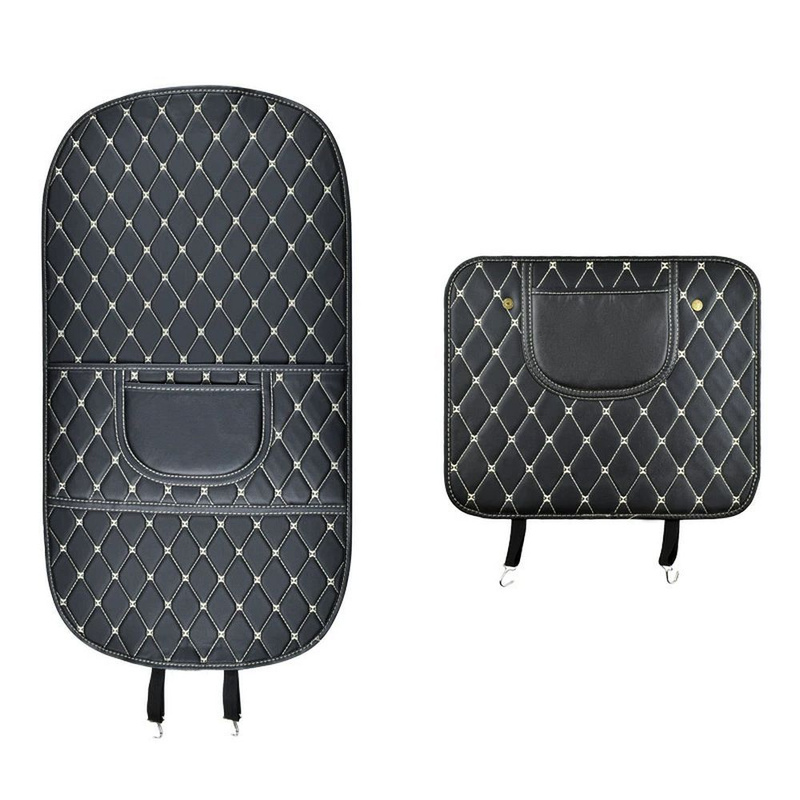 Mata ochronna skórzana na fotel samochodowy przeciw kopaniu z organizerem czarna