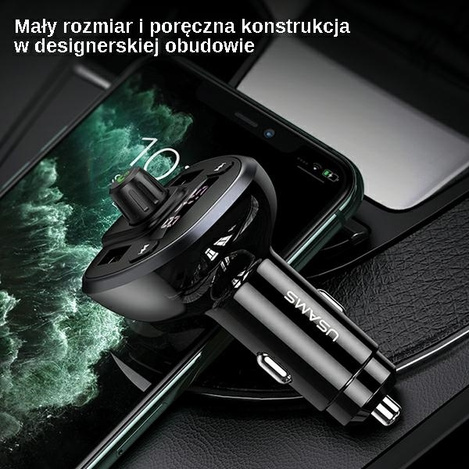 USAMS Zestaw głośnomówiący C21 z transmiterem FM, Bluetooth 5.0, MP3, 2xUSB 3,4A czarny/black CC115GC01 (US-CC115)