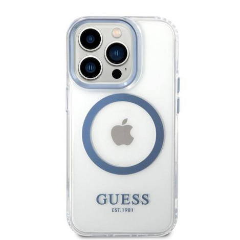 Guess nakładka do iPhone 13 Pro Max 6,7" GUHMP14XHTRMB niebieska HC Magsafe Metal Outline