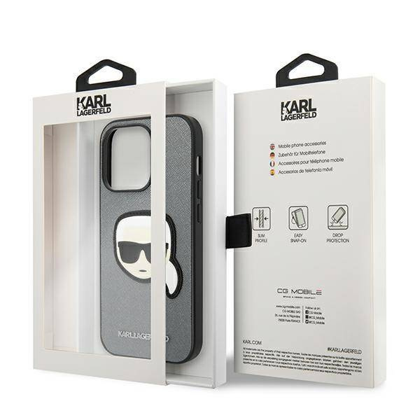 Karl Lagerfeld Saffiano Karl Head Patch Case – Etui iPhone 14 Pro (srebrny)