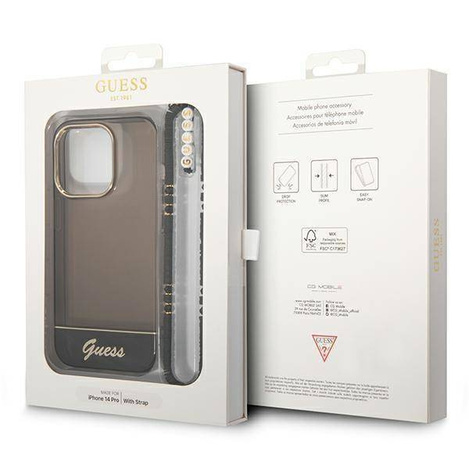 Oryginalne Etui IPHONE 14 PRO MAX Guess Hardcase Translucent Pearl Strap czarne