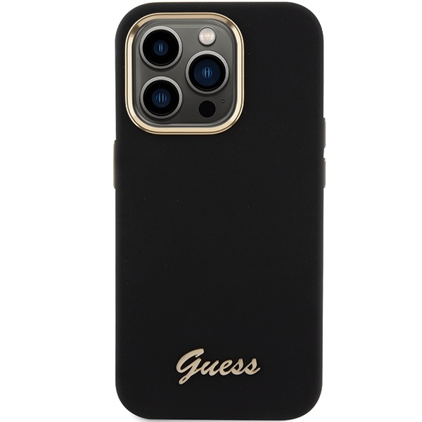 Guess Silicone Script Metal Logo &amp; Frame case for iPhone 15 Pro Max - black
