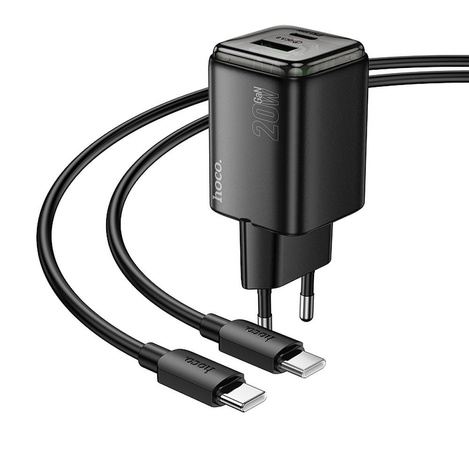 Ładowarka sieciowa do telefonu Hoco USB A + USB C QC3.0 PD 3A 20W + kabel USB C do USB C N34 transparentna
