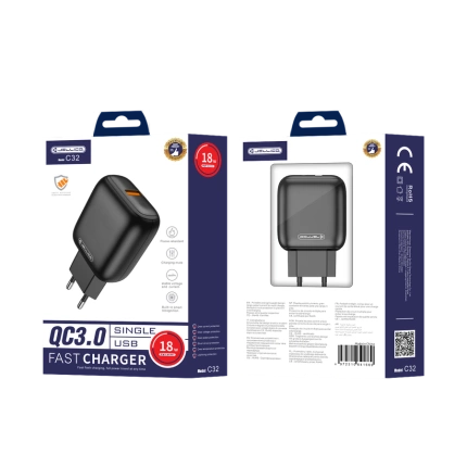 JELLICO wall charger C32 18W 1xUSB QC3.0 Black