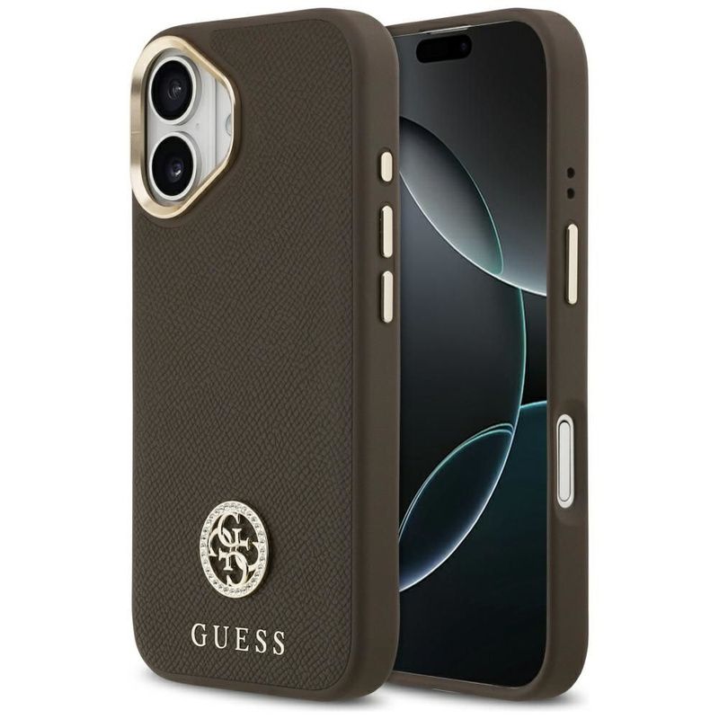 GUESS futerał do IPHONE 17 kompatybilny z MagSafe GUHMP17SPGCRMDEW (PU W/ Grained Strass Logo) brązowy