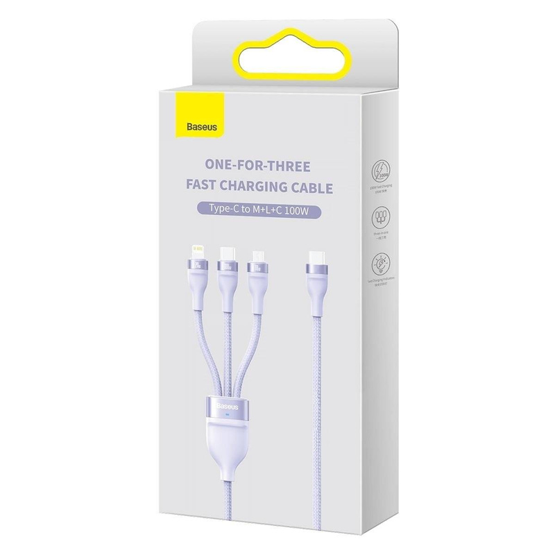Baseus Flash Series II USB Type C / USB Type A cable - USB Type C / Lightning / micro USB 100 W 1.5 m purple (CASS030205)