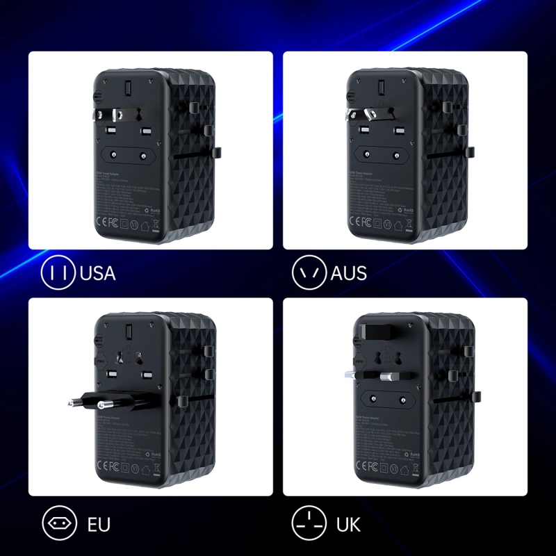 Adapter podróżny Choetech PD6028 EU / US / AUS / UK 2x USB-C 2x USB-A 100W - czarny
