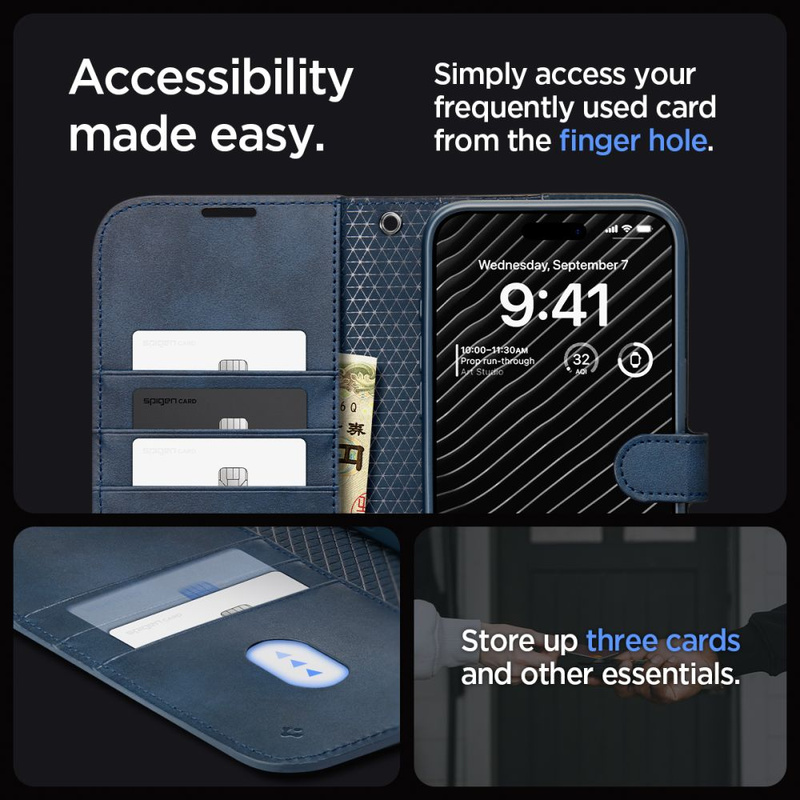 Spigen Wallet S Pro case for iPhone 15 Pro - navy blue
