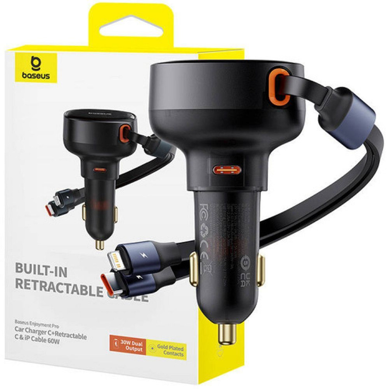 Ładowarka samochodowa Baseus Enjoyment USB-C z kablem USB-C / Lightning 60W - czarny
