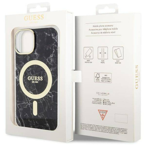 Guess GUHMP14SPCUMAK iPhone 14 6.1&quot; schwarz/schwarz Hardcase Marble MagSafe