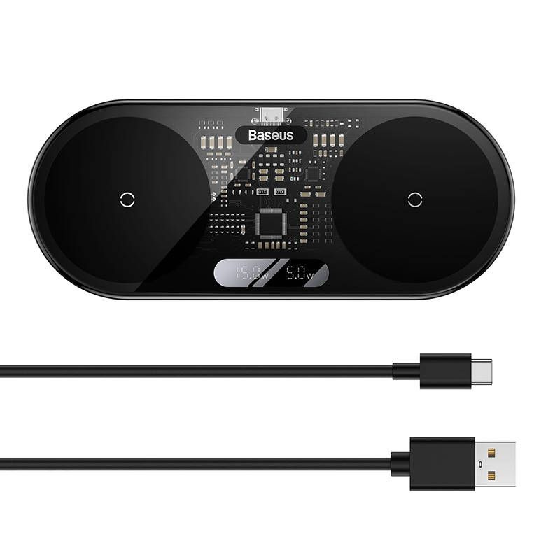 Baseus Digital LED Display dual wireless charger with digital display 20W black (WXSX010101)