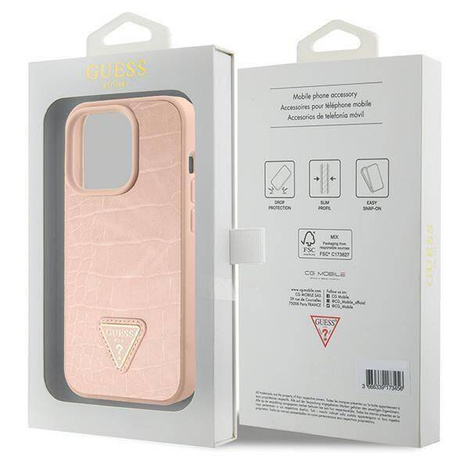 Oryginalne Etui APPLE IPHONE 15 PRO MAX Guess Hardcase Croco Triangle Metal Logo (GUHCP15XPCRTHCP) różowe