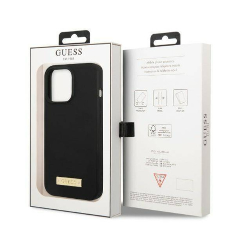 Original Case IPHONE 13 PRO Guess Hard Case Silicone Logo Plate MagSafe (GUHMP13LSPLK) black