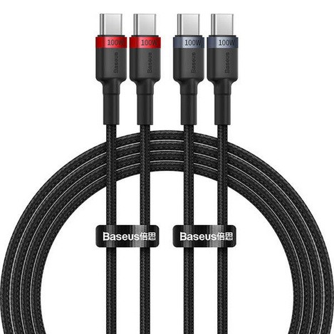 Kabel Baseus Cafule USB-C / USB-C 100W 2 m - czerwono-czarny i czarno-szary (2 szt.)