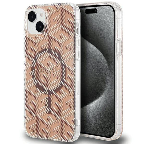 Oryginalne Etui GUESS Hardcase GUHMP15SHGCUSTGW do iPhone 15 Plus (Kompatybilny z Magsafe / IML GCUBE / brązowy)