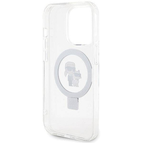 Original Handyhülle IPHONE 13 PRO Karl Lagerfeld Hardcase Ring Stand Karl&Choupettte MagSafe (KLHMP13XHMRSKCH) weiß