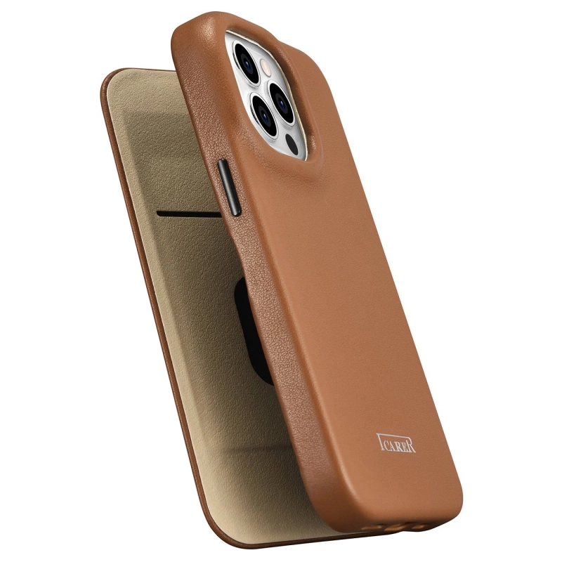 iCarer CE Premium Leather Folio Case iPhone 14 Pro Magnetic Flip Leather Folio Case MagSafe braun (WMI14220714-BN)