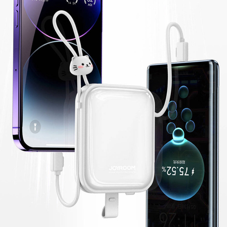 Joyroom power bank with USB C and Lightning cables and stand Cutie Series 10000mAh 22.5W white (JR-L008)