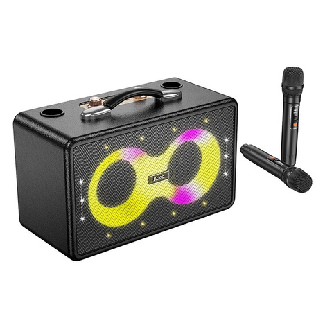 HOCO zestaw karaoke bezprzewodowy głośnik + 2 x bezprzewodowy mikrofon LED 40W HA8 czarny