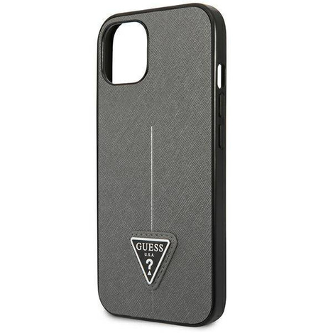 Original Handyhülle IPHONE 14 Guess Hardcase Saffianotriangle Logo (GUHCP14SPSATLG) silber