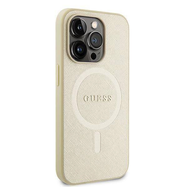 Guess GUHMP15LPSAHMCB iPhone 15 Pro 6,1&quot; Gold/Gold Hardcase Saffiano MagSafe