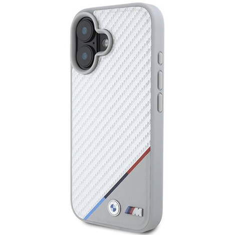 Original Handyhülle IPHONE 16 BMW Hardcase M Carbon Tricolor Line MagSafe (BMHMP16S23PUDTS) grau