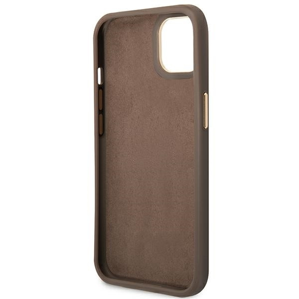 Original Case IPHONE 14 Guess Hard Case 4G Vintage Gold Logo (GUHCP14SHG4SHW) brown