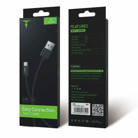 KABEL T-PHOX NETS TYPE-C BLACK 2.4A ; PVC ; 2M