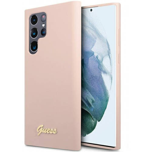 Guess Silicone Script Metal Logo - Etui Samsung Galaxy S23 Ultra (różowy)