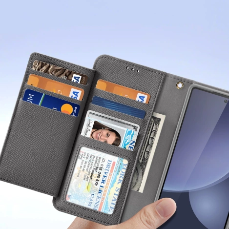 Dux Ducis Lawa Leather Case for Samsung Galaxy S25 Ultra with Detachable Magnetic Wallet - Gray